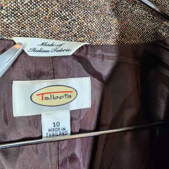Talbots Brown Tweed Italian Fabric Button-Up Blazer Wool Silk Blend Size 10 - Picture 4 of 6